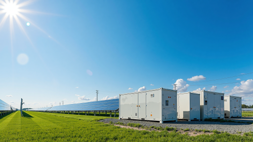 清洁能源气体储存设施，太阳能板背景，绿色环保标识，体现清洁发展理念